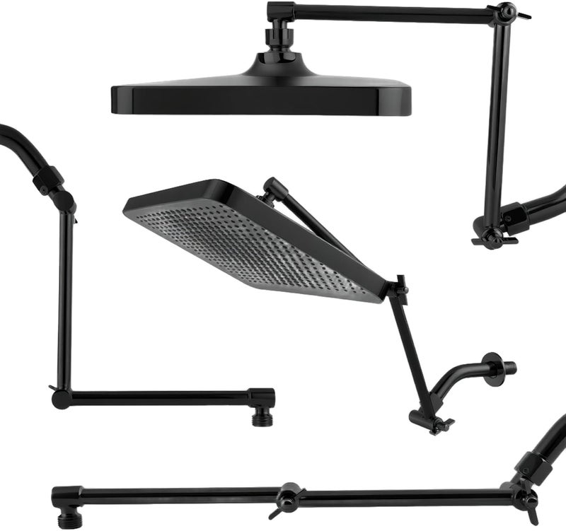 RLKDKJ Shower Head Extension Arm, 16 Inch Solid Brass Adjustable Extender with Lock Joint, Height & Angle Adjustable Shower Arm for Rainfall or Fixed Shower Head, G1/2 Connector (Matt Black) - Image 2
